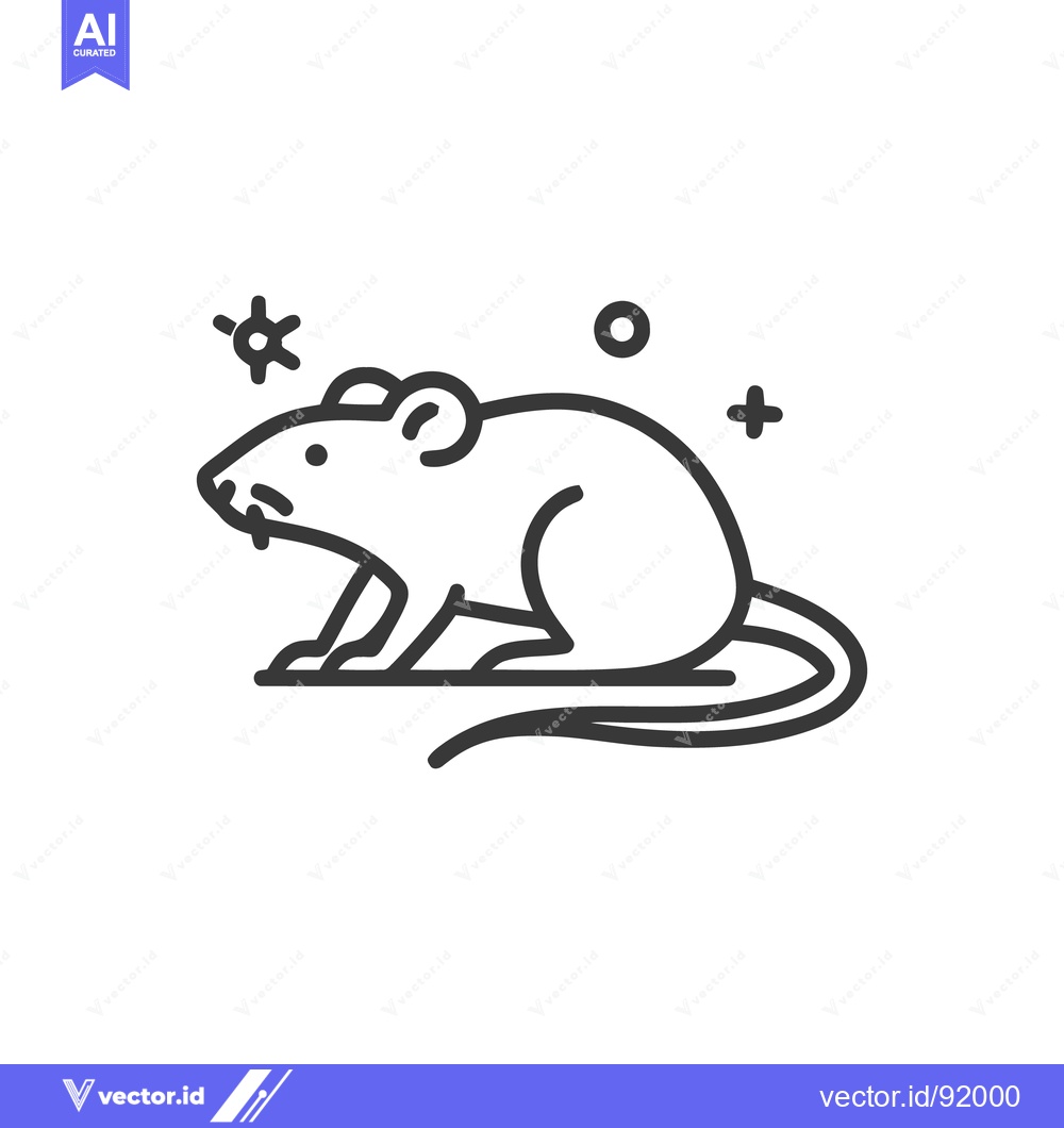 Premium Vector of Minimalist Rat Icon with Sparkling Elements, Clean Line Art Design