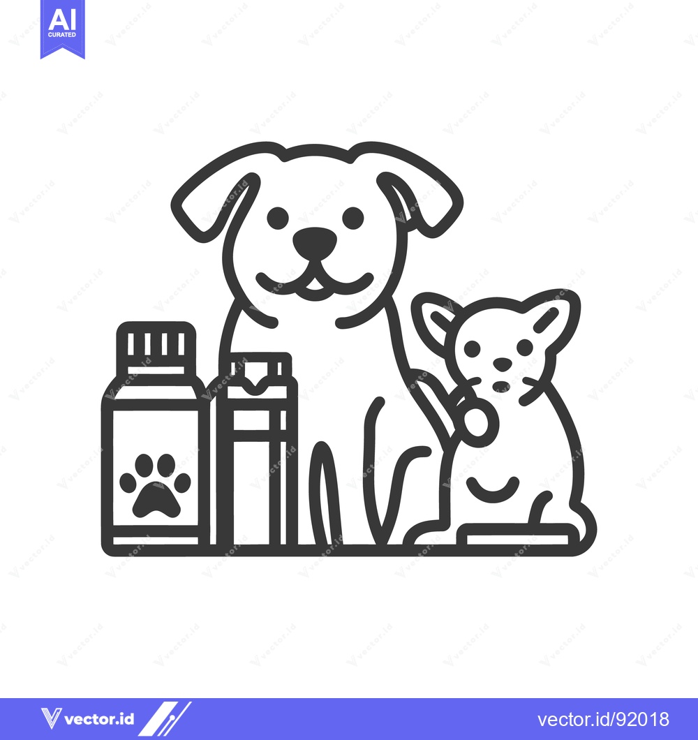 Premium Vector dari Cartoon drawing of a dog cat and medicine bottles