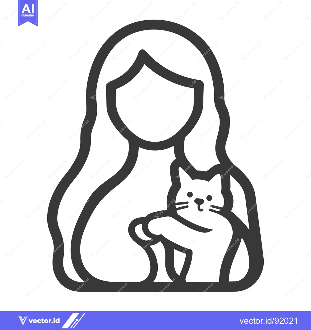 Premium Vector of An Illustrated Woman Lovingly Holding a Domestic Feline Pet