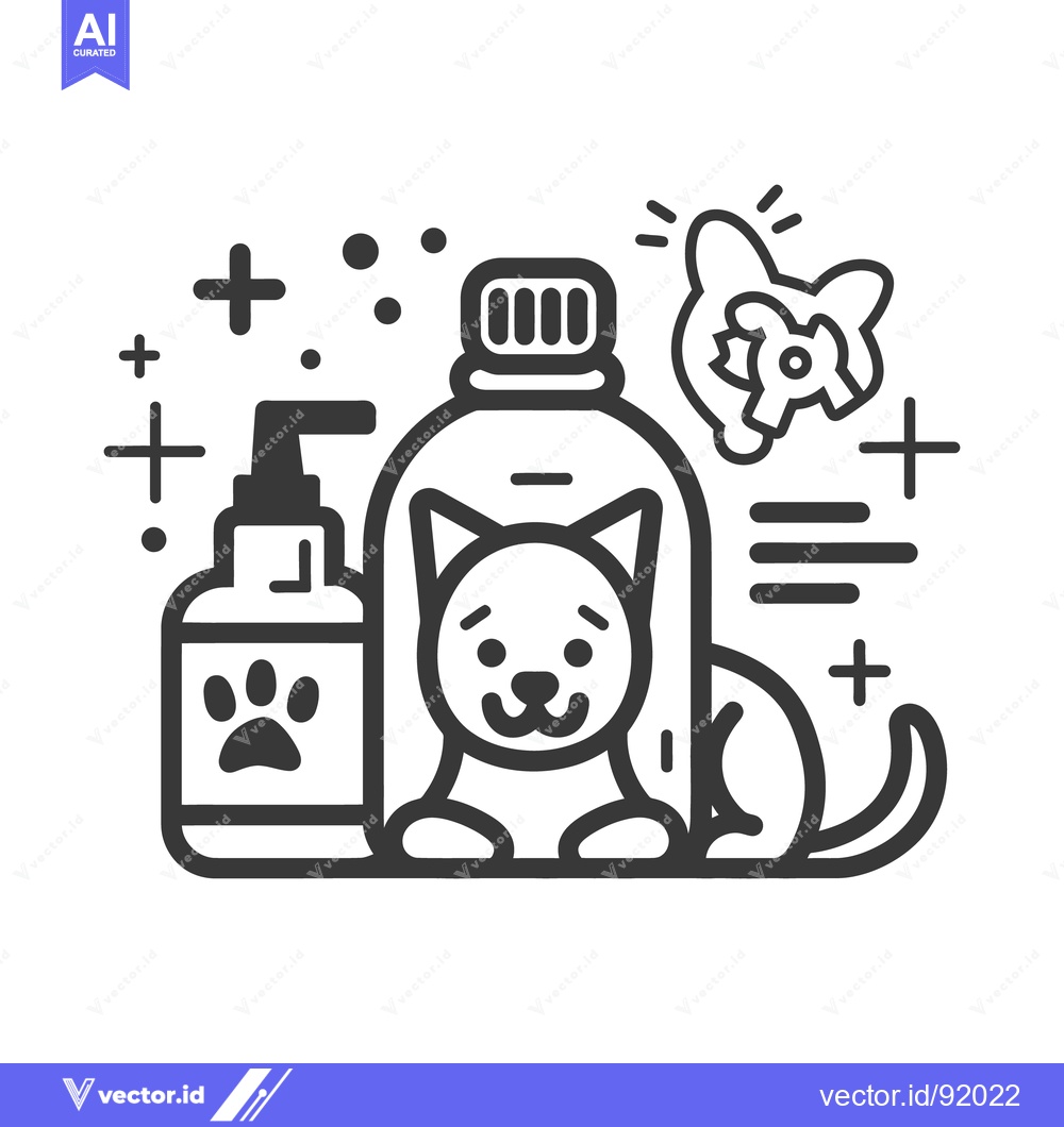 Premium Vector dari Simple line art illustration of pet grooming and care supplies