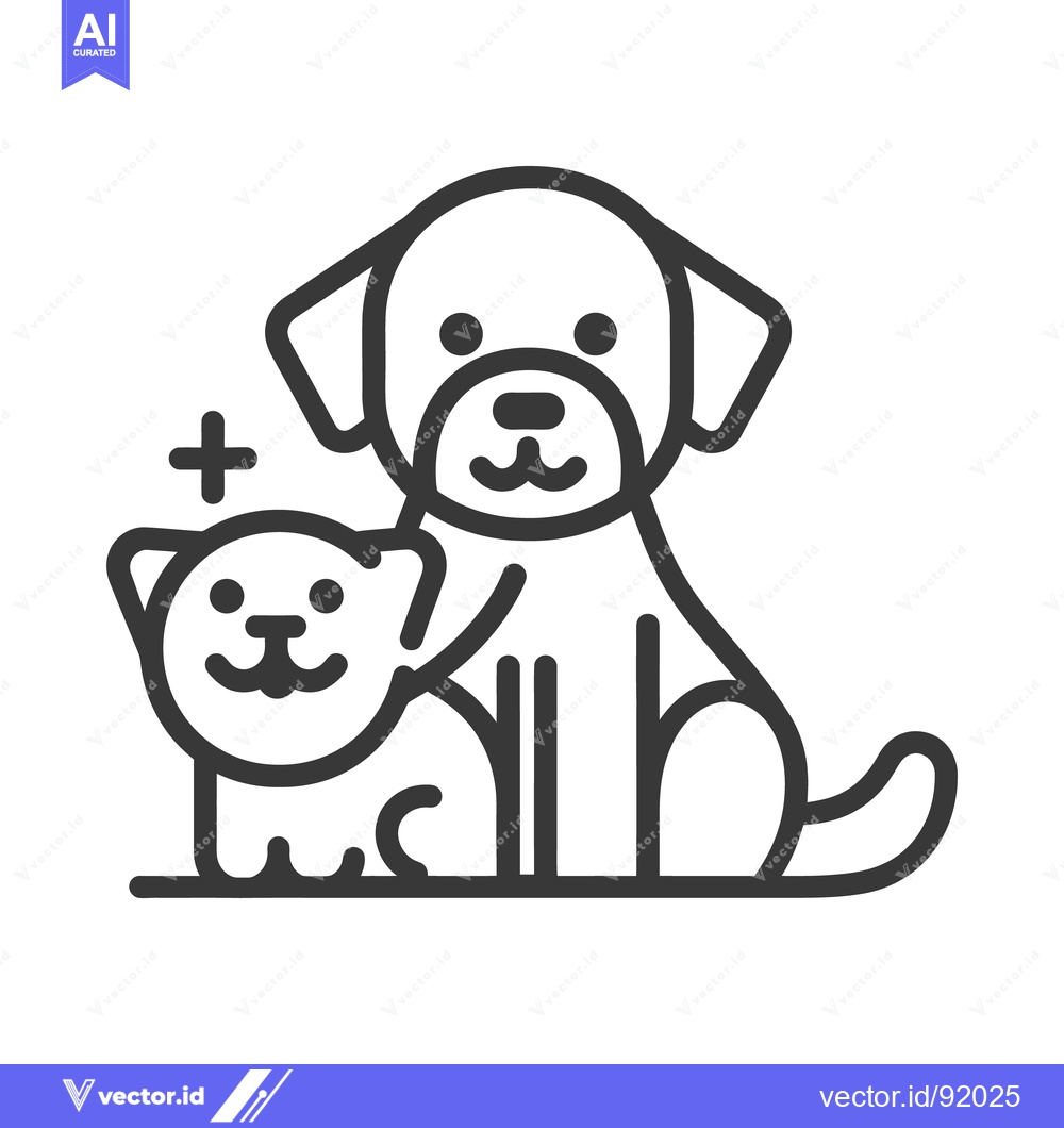 Premium Vector of A simple black and white line drawing of a dog and cat