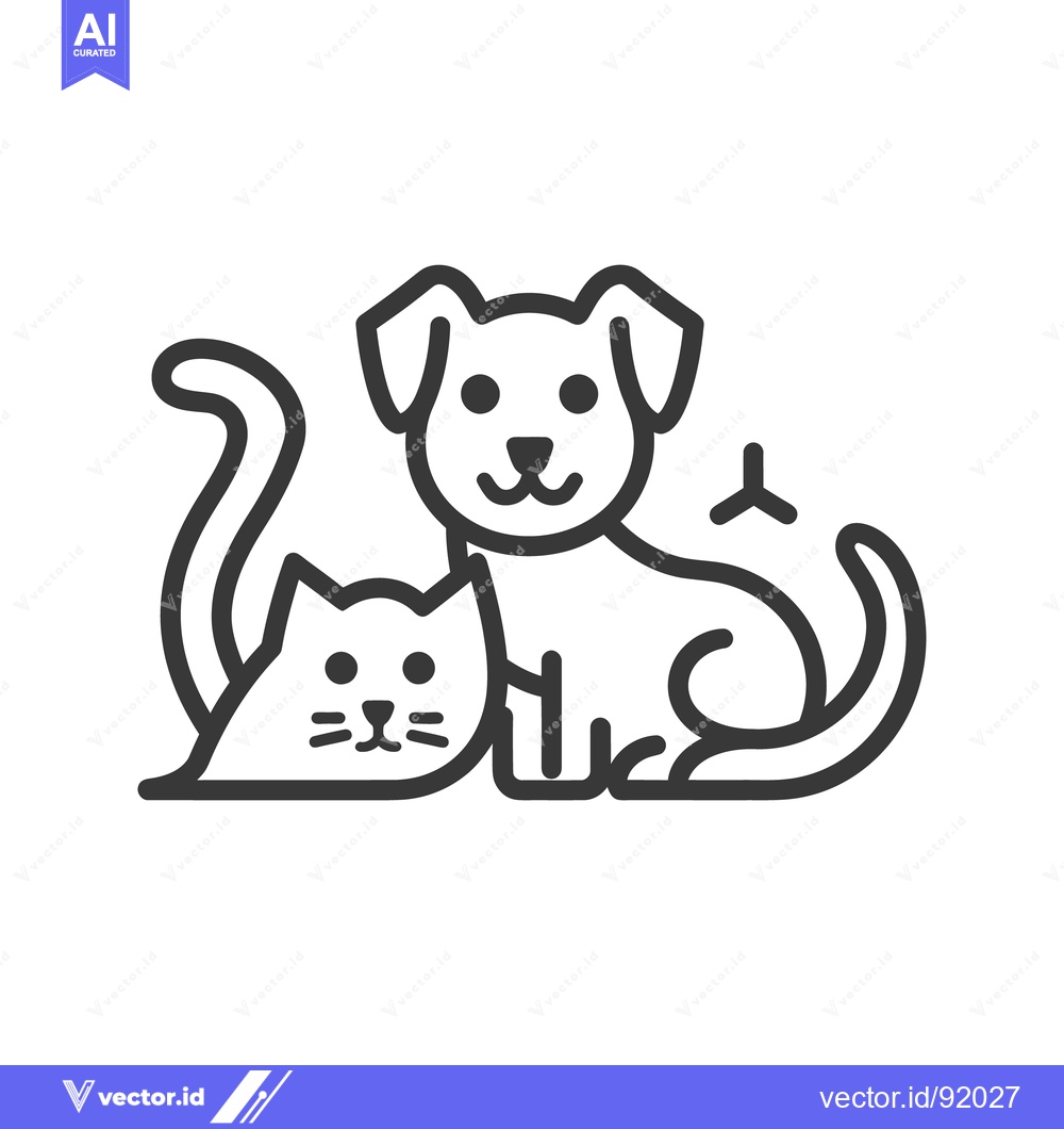 Premium Vector dari Simple line art illustration of a cat and a dog together