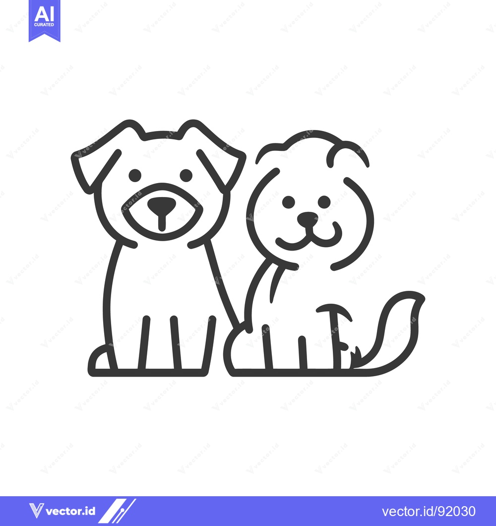 Premium Vector dari Two adorable stylized dogs are sitting together looking forward
