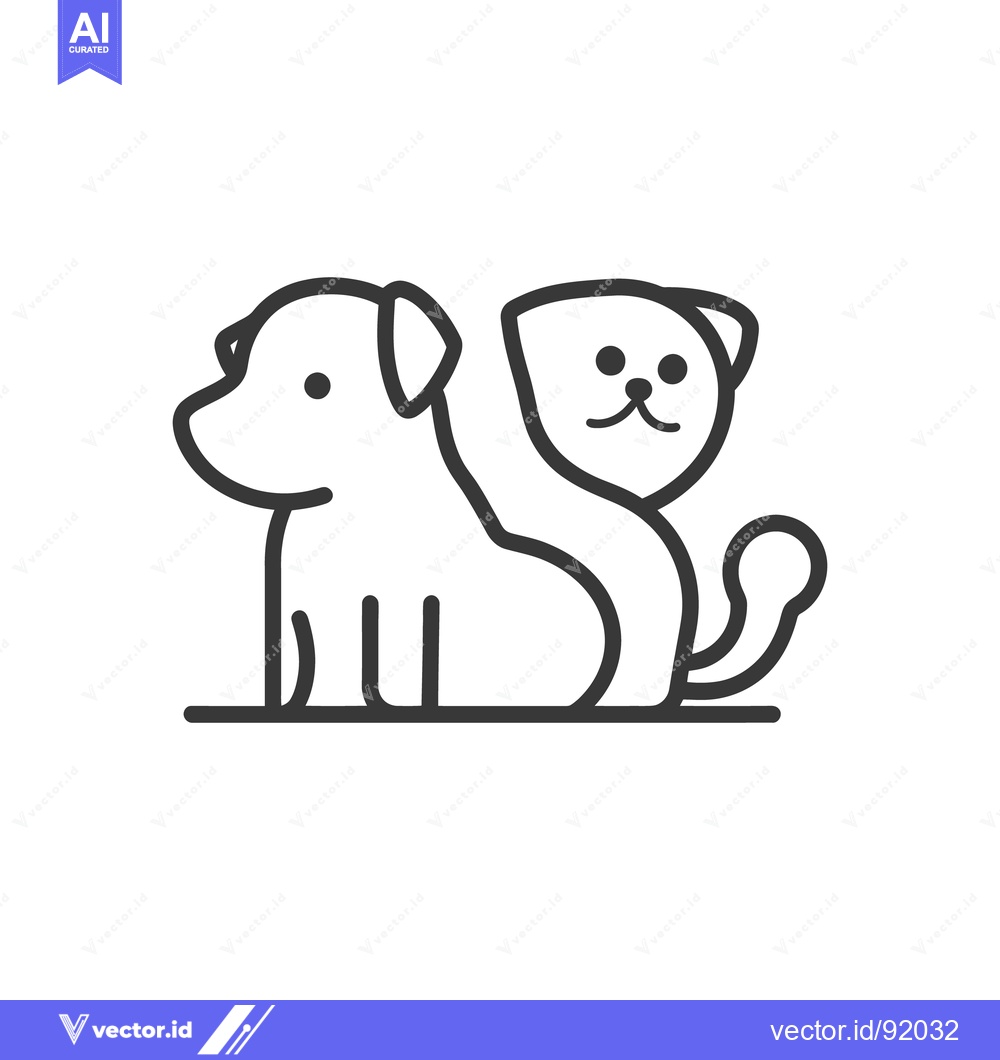 Premium Vector dari A simple black line drawing of a dog and a cat