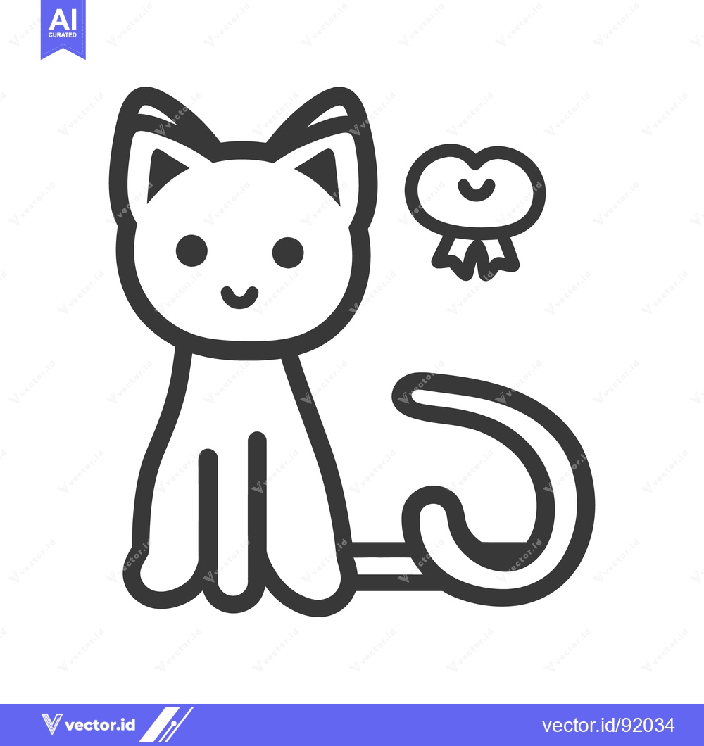 Premium Vector of A cute cartoon cat sitting next to a simple award badge