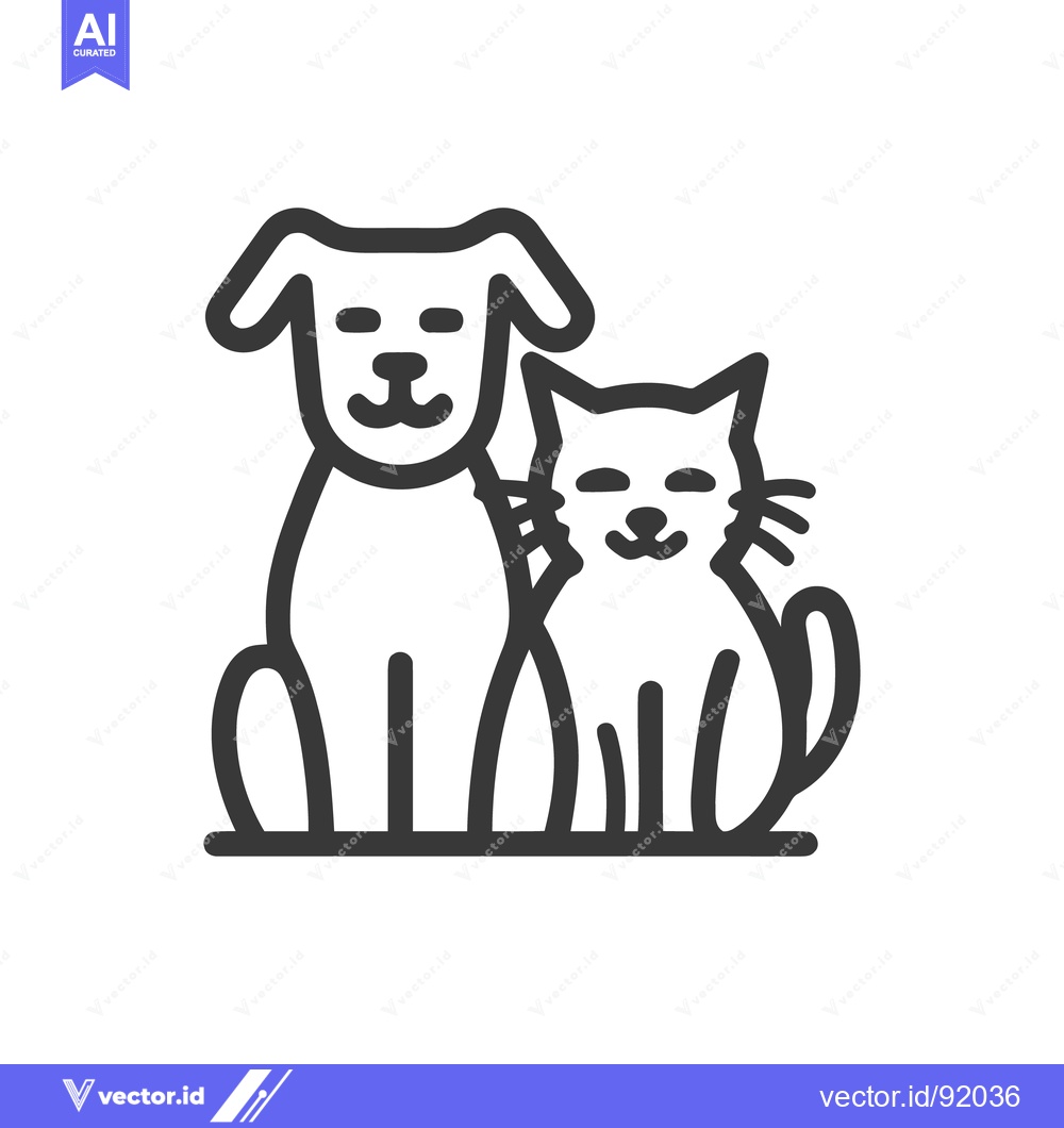Premium Vector of Minimalist Line Art: Dog and Cat Companionship, Pet Icon Design