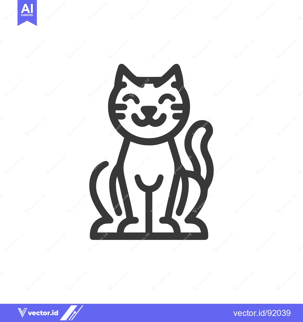 Premium Vector dari Minimalist Cat Icon: Smiling Feline with Curled Tail and Whiskers