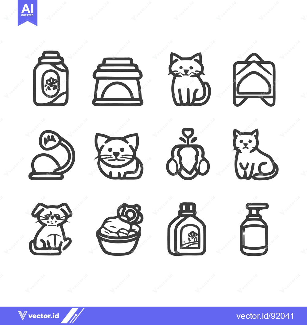 Premium Vector dari Minimalist Line Art Icons: Pets, Plants, and Household Items on White