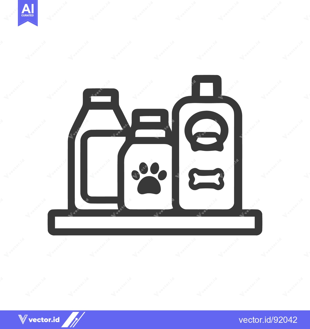 Premium Vector dari Pet Care Products Outline Icon: Shampoo, Food, and Treats on Shelf