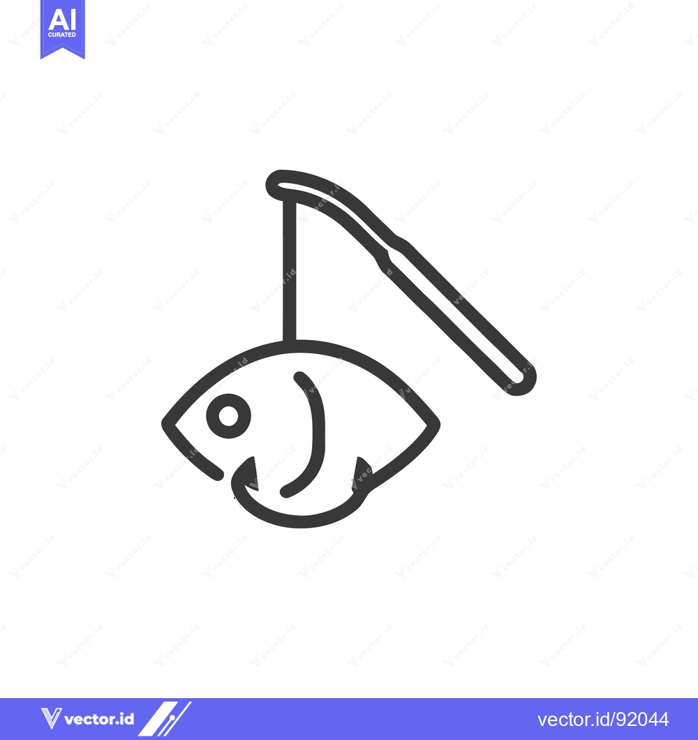 Premium Vector dari Minimalist Fishing Icon: Line Art of Fish on Hook and Rod