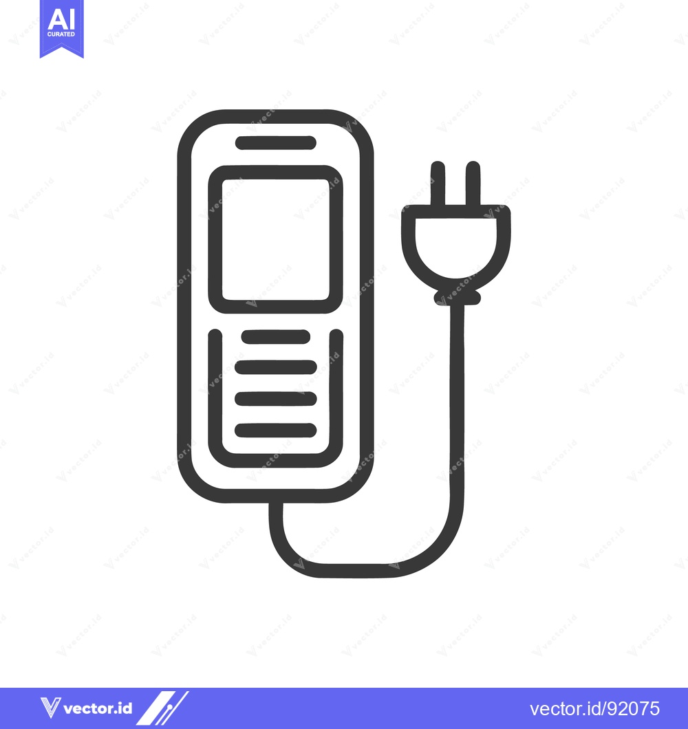 Premium Vector of Retro Mobile Phone Charging: Simple Line Icon on White Background