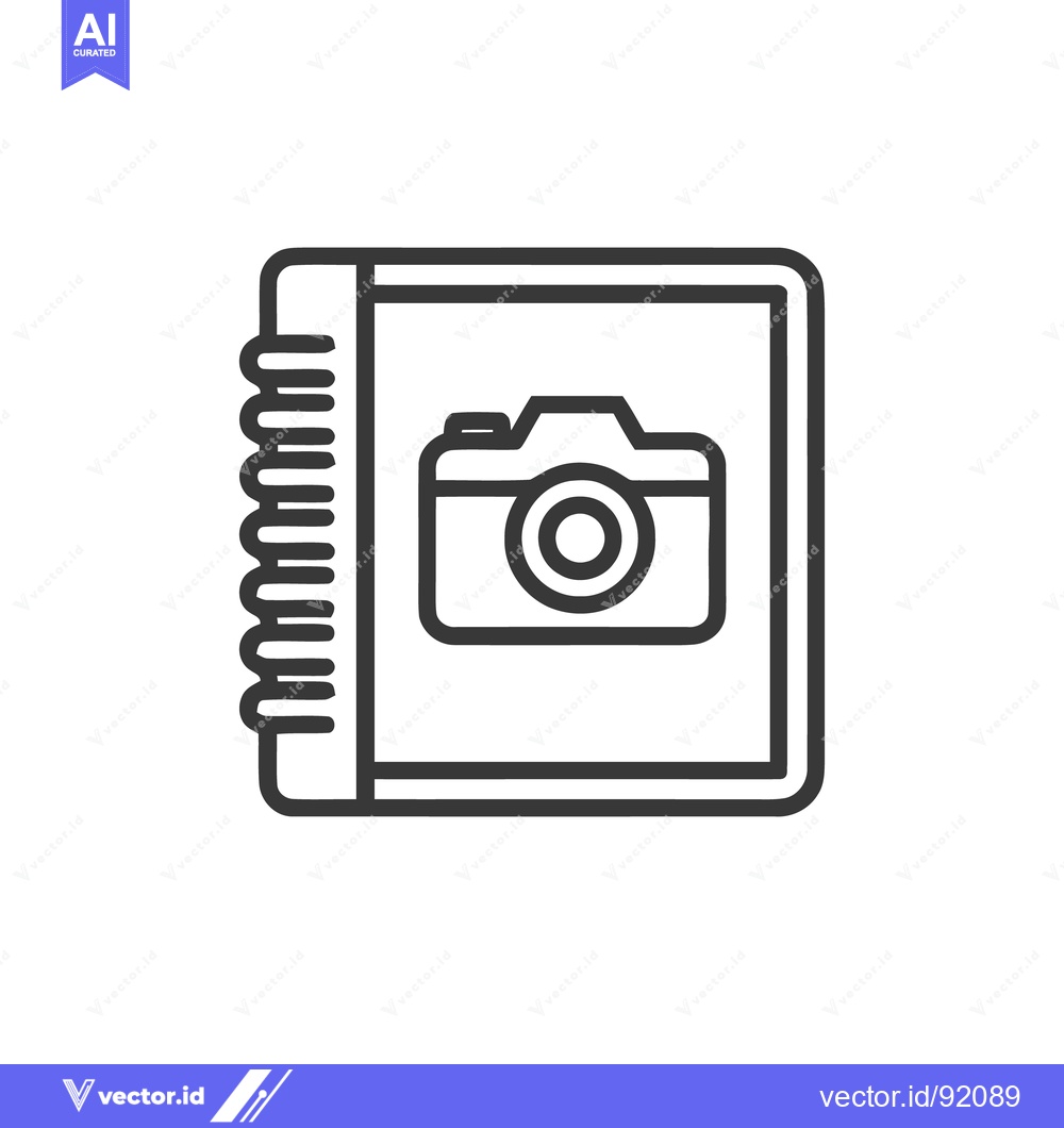 Premium Vector dari Photo Album Icon: Camera Symbol in a Ring-Bound Book, Line Art