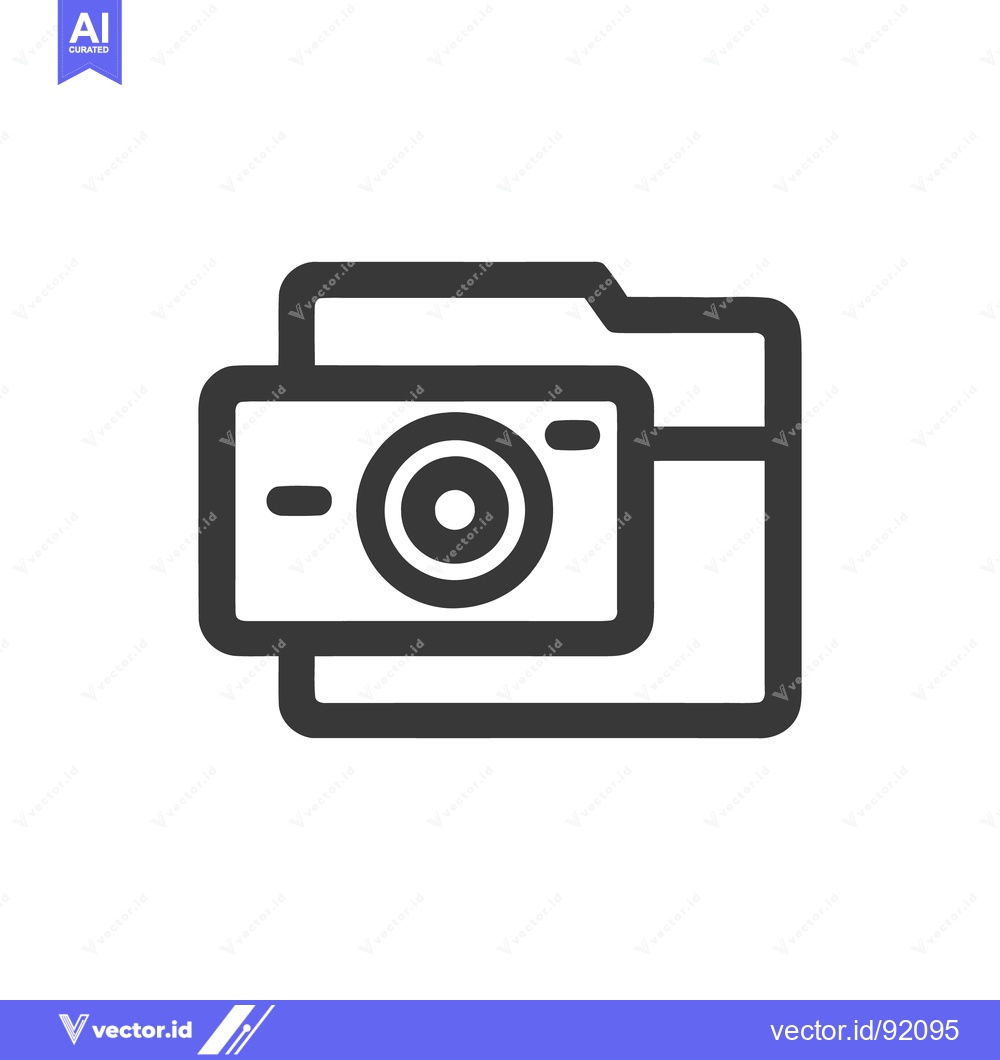 Premium Vector dari Camera Icon in Folder: Photography Archive Symbol, Modern Line Art