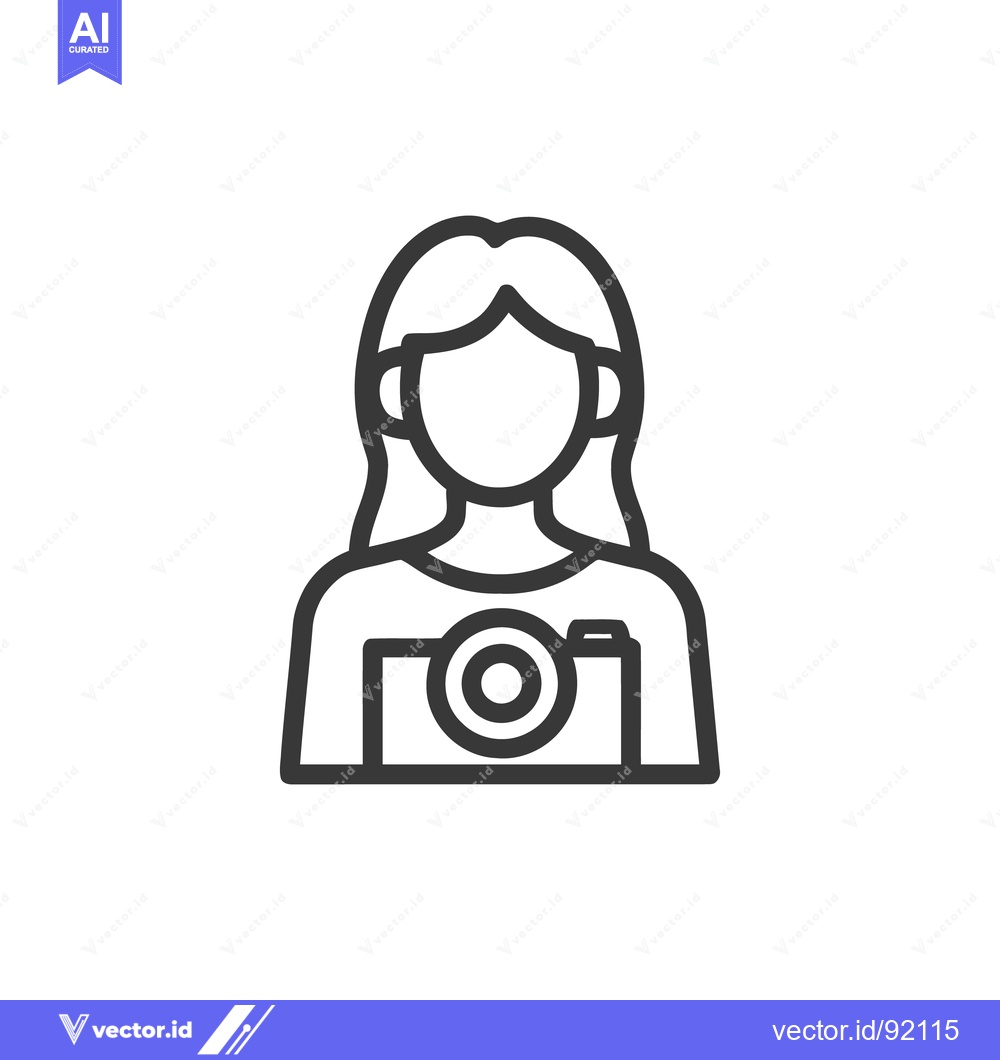 Premium Vector dari Photographer Icon: Woman with Camera, Minimalist Line Art Design