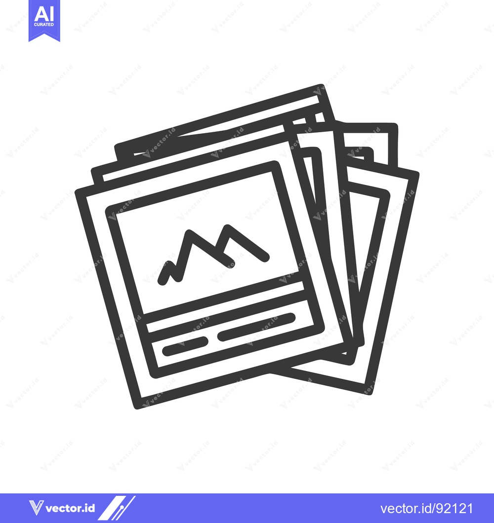 Premium Vector of Stacked Photos Icon: Mountain Landscape Memories, Minimalist Design