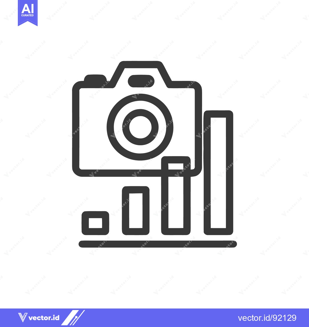 Premium Vector dari Photography Business Growth Icon: Camera with Rising Bar Graph, Minima