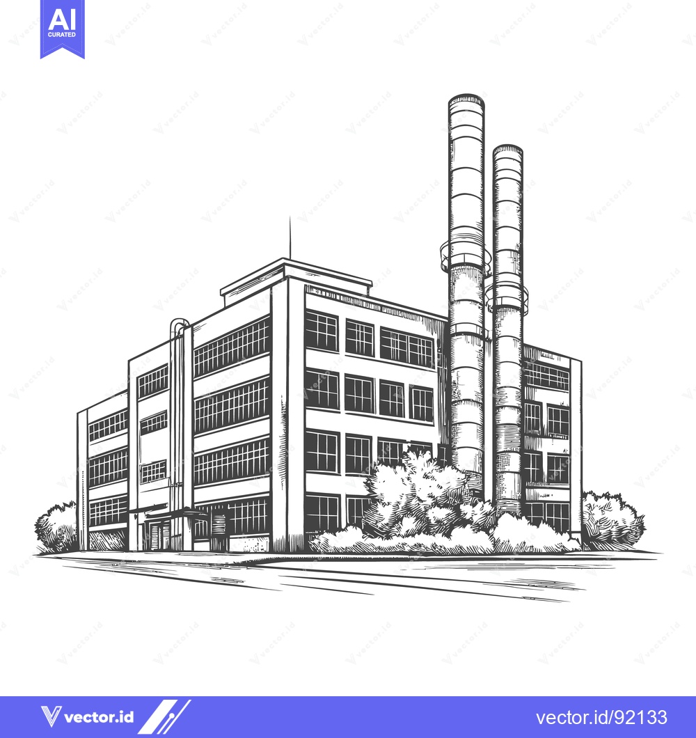 Premium Vector dari A detailed monochrome line drawing of an industrial manufacturing faci
