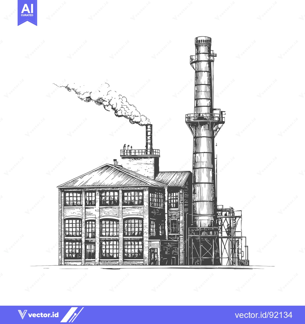 Premium Vector dari A detailed illustration of a factory building and a smokestack