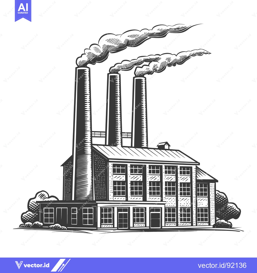 Premium Vector of A stylized illustration of a factory with multiple smokestacks releasi
