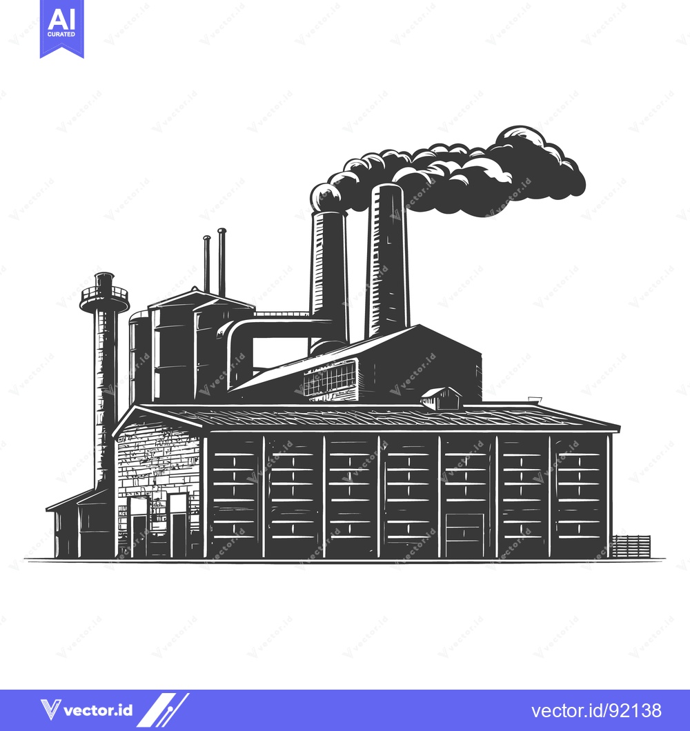 Premium Vector of A detailed monochromatic illustration of an industrial factory