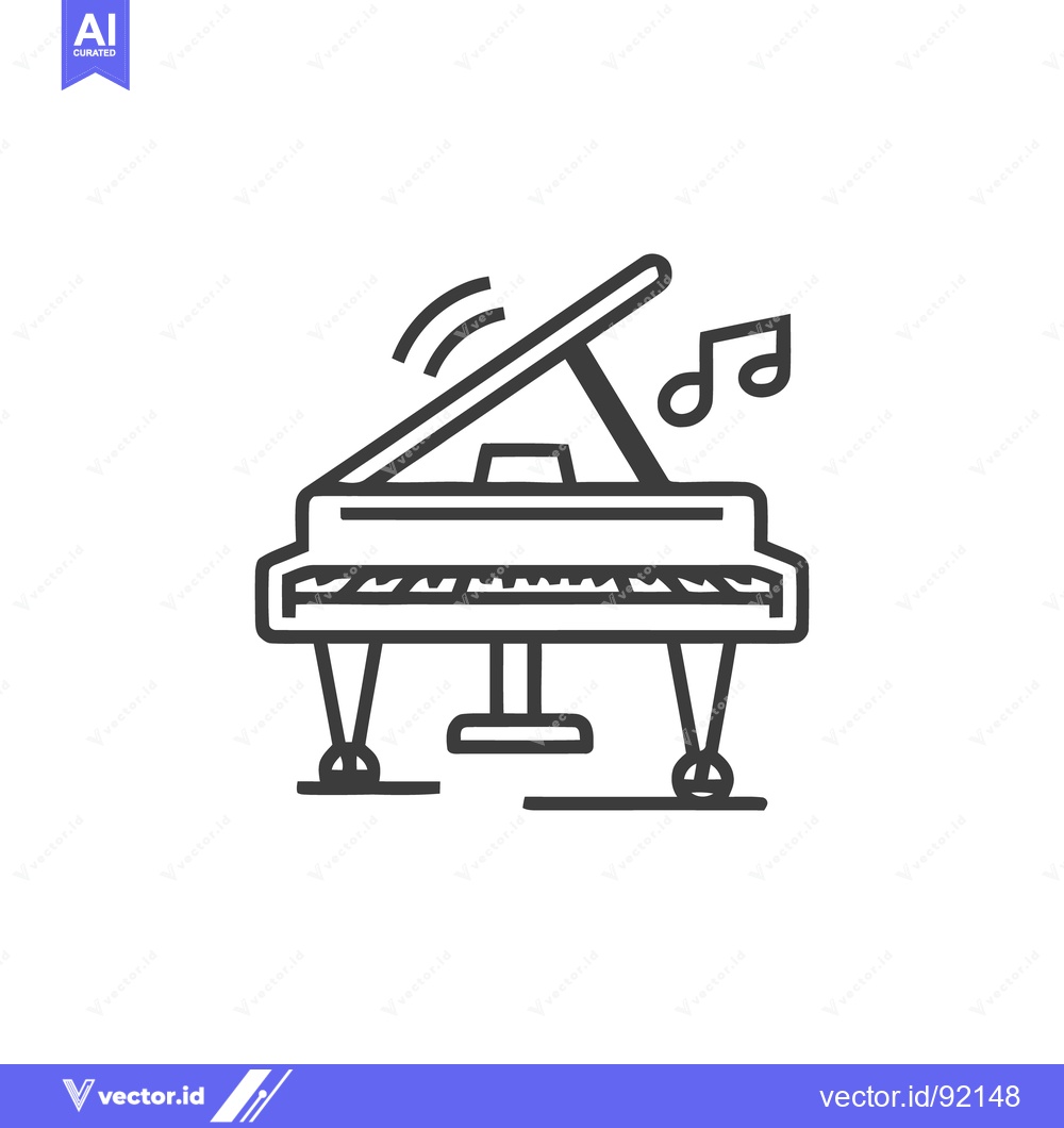 Premium Vector dari Elegant Grand Piano Outline Icon with Musical Notes and Sound Waves