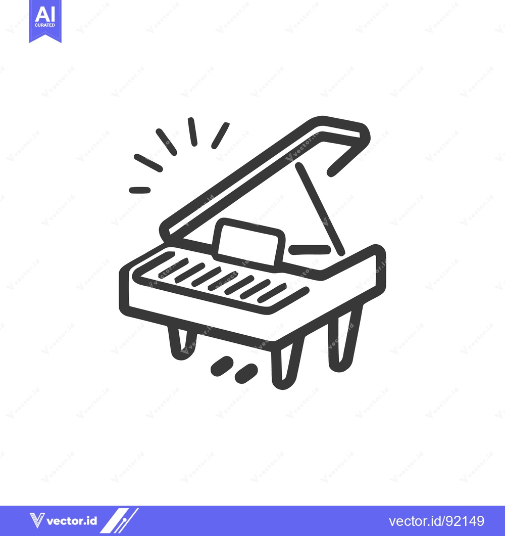 Premium Vector dari Elegant Grand Piano Icon with Sound Waves, Minimalist Design