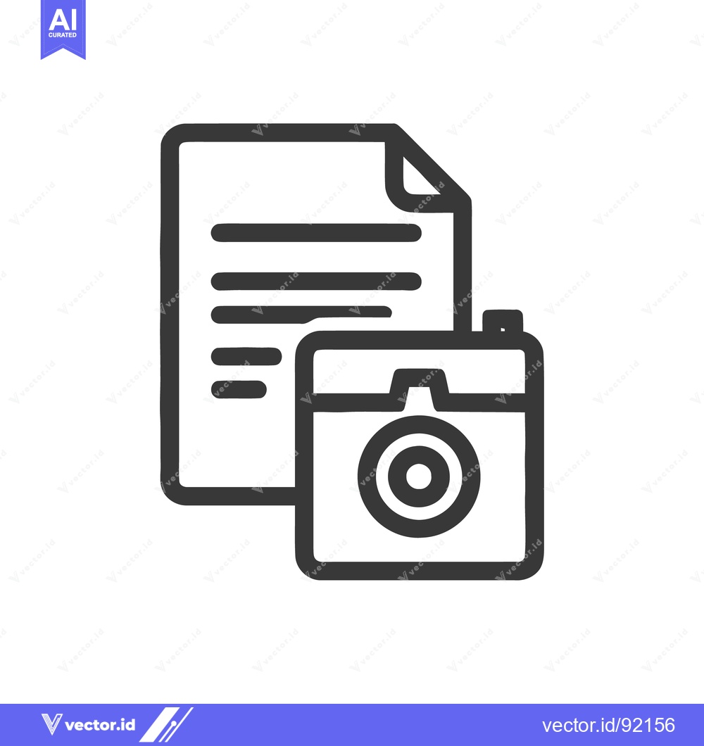 Premium Vector dari Minimalist Icon: Document with Text and Camera Symbol, Dark Gray Outli