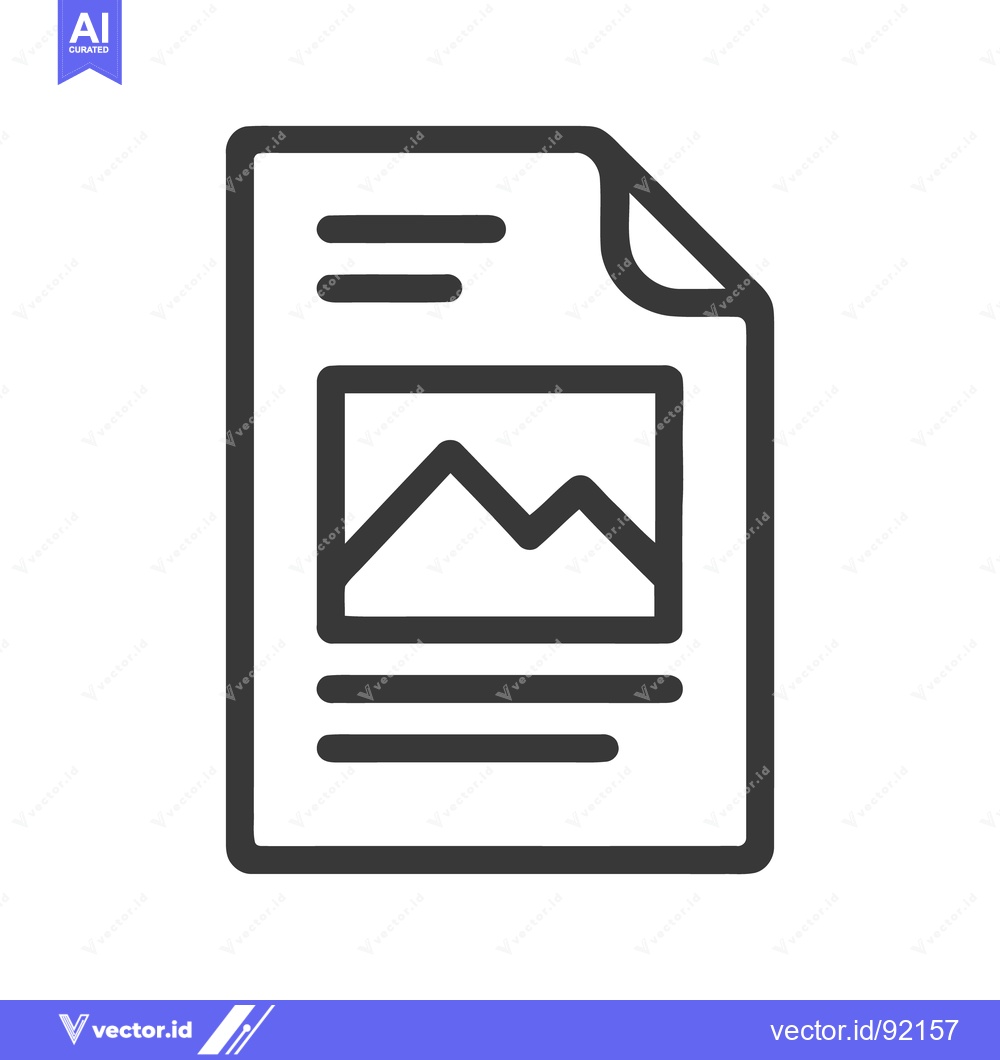 Premium Vector dari Document Icon with Mountain Image and Text Lines, Outline Style