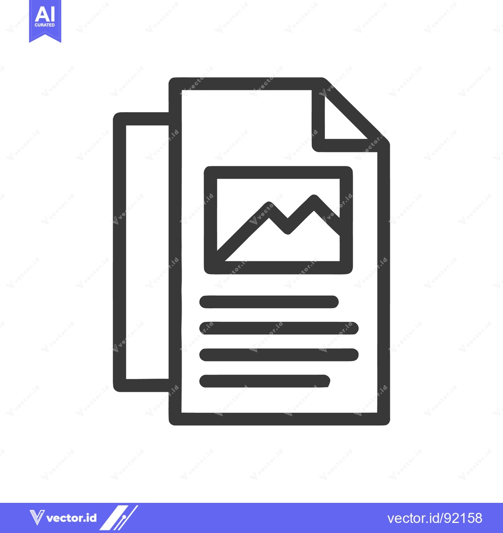 Premium Vector dari Document Icon with Mountain Image and Text Lines, Dark Gray Outline