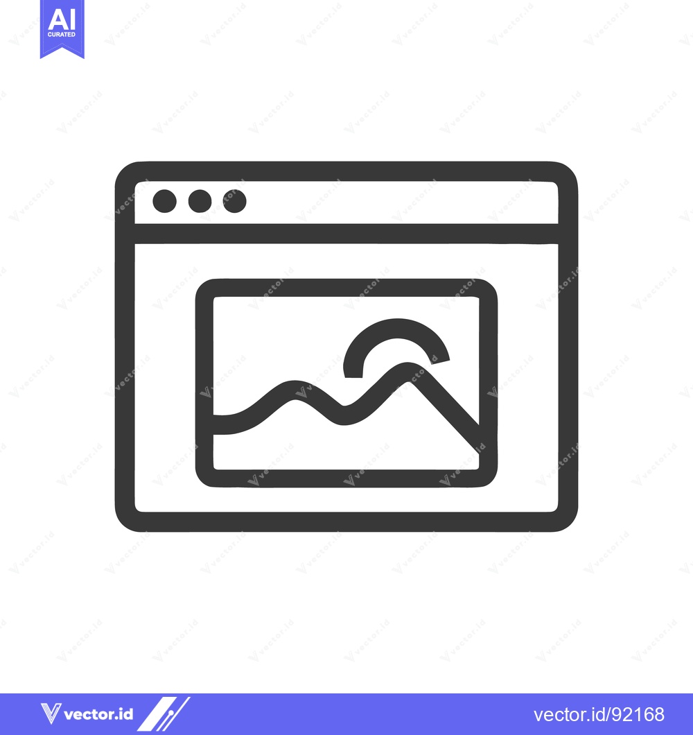 Premium Vector of Minimalist Web Browser Icon Displaying Mountain Landscape Image