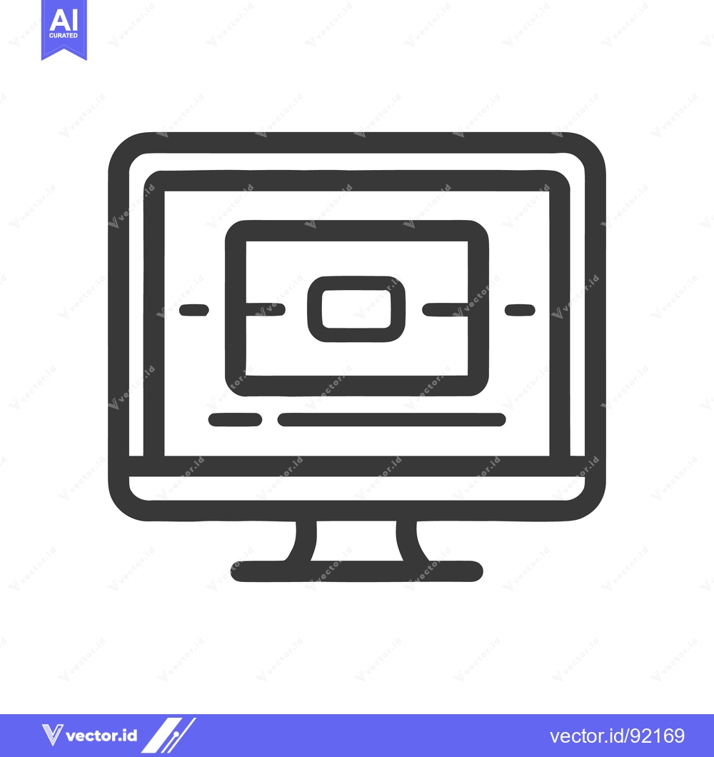 Premium Vector dari Minimalist Computer Monitor Icon with Content Display, Outline Style