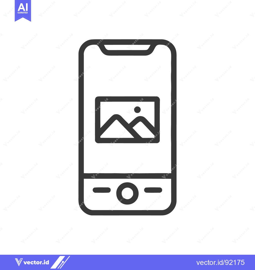 Premium Vector of Mobile Phone with Landscape Image, Minimalist Line Art Icon