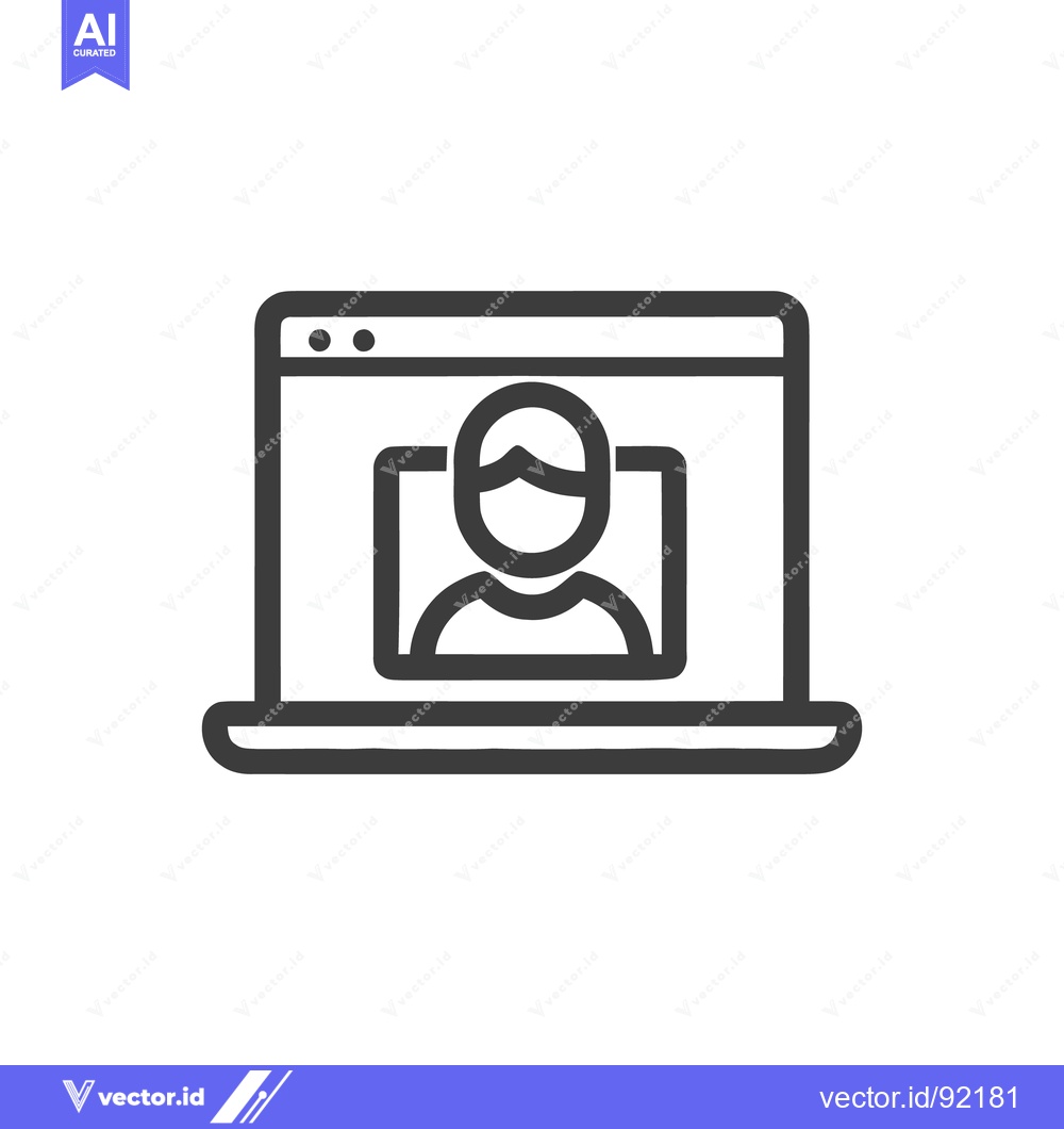 Premium Vector dari Online Meeting Icon: Laptop Displaying Person, Simple Line Art