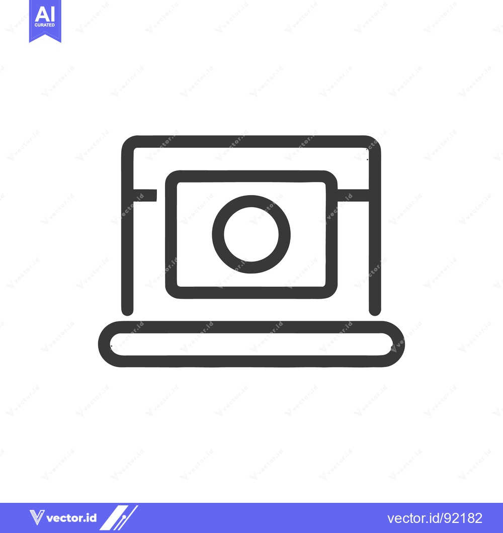 Premium Vector dari Minimalist Laptop Icon with Camera, Dark Gray Outline on White Backgro