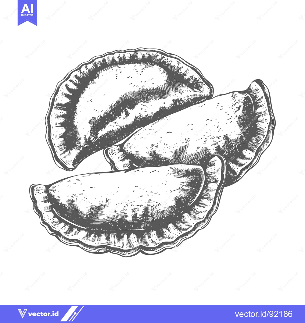 Premium Vector dari Three hand drawn pierogies rendered in black and white detail