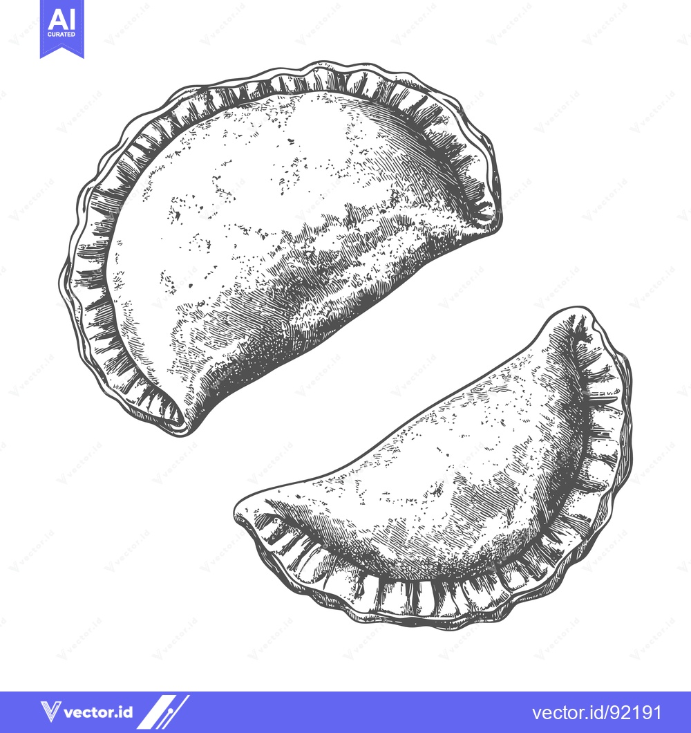 Premium Vector of Two cooked savory pastries illustrated with detailed black lines