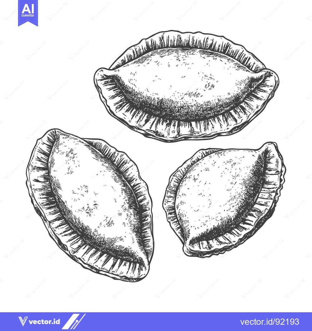 Premium Vector of Three dumplings are illustrated in a black and white image
