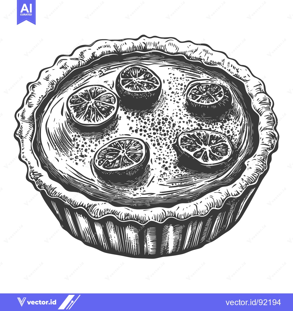 Premium Vector of A detailed black and white illustration depicting a citrus tart