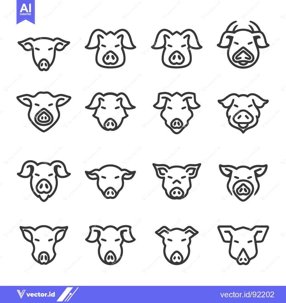 Premium Vector dari Pig Faces Line Art Icons Set