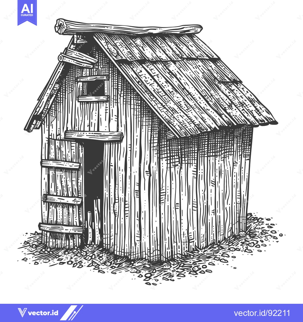 Premium Vector dari An old wooden shed with a simple sloped roof