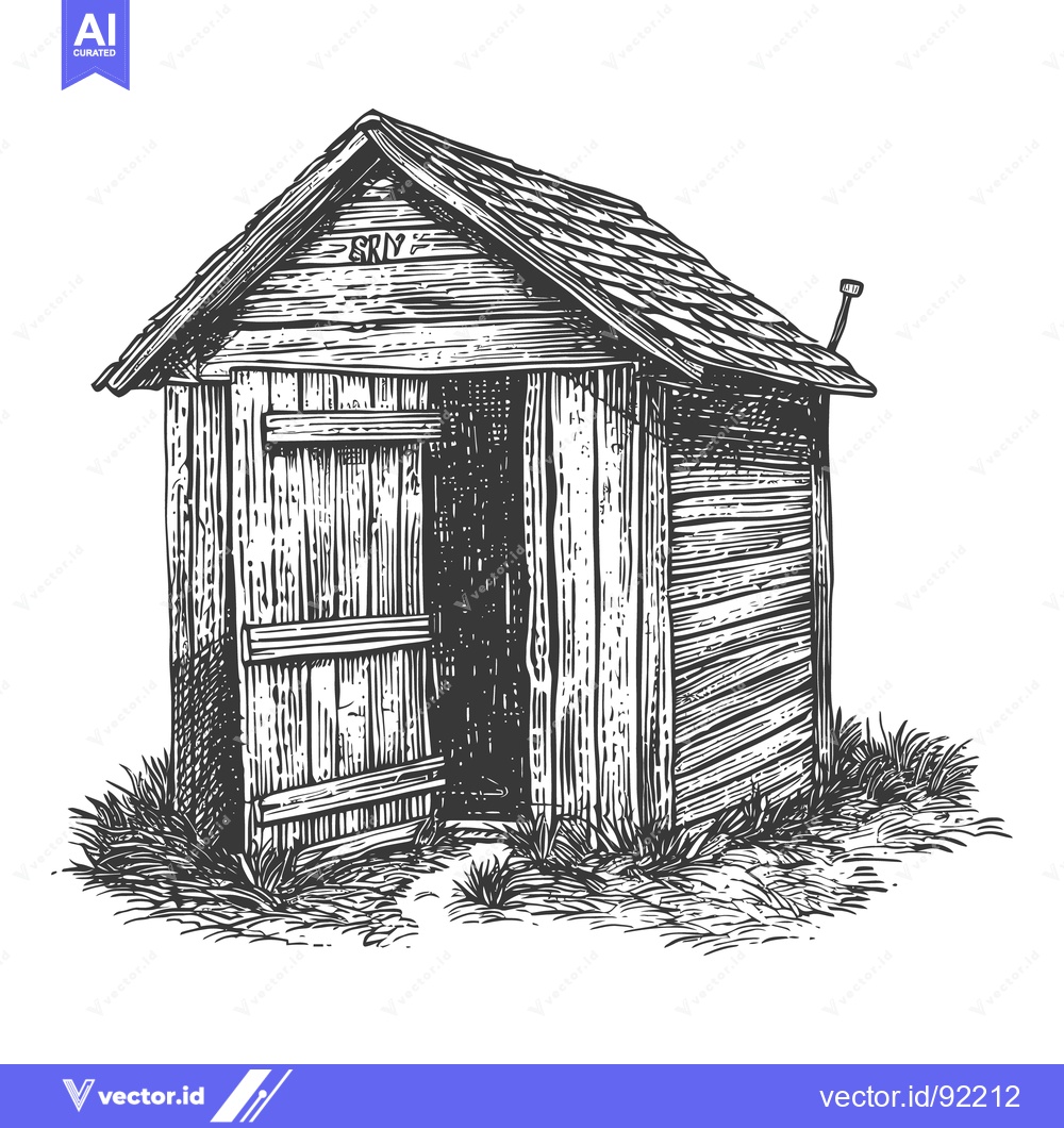 Premium Vector of An old weathered wooden outdoor outhouse structure with an open door