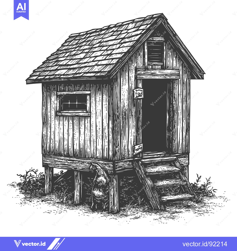 Premium Vector of Small wooden cabin elevated on stilts with steps and small windows