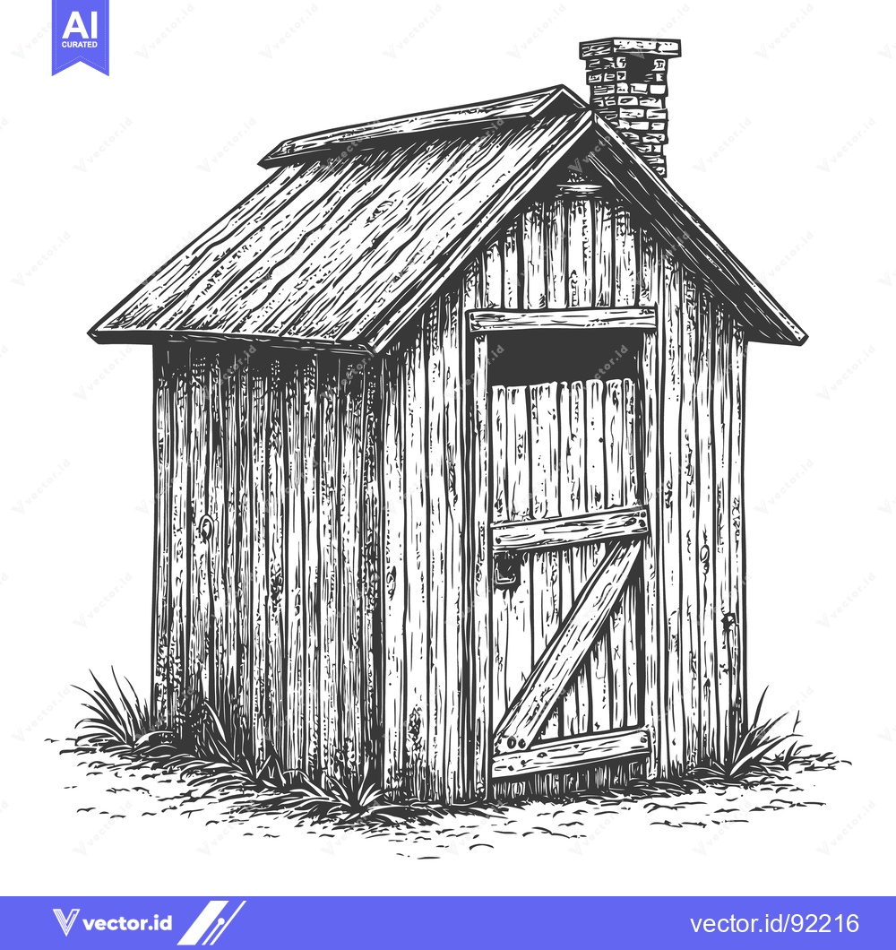 Premium Vector of A rustic illustration depicting an outhouse with a chimney and door
