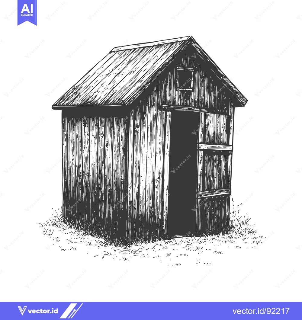 Premium Vector dari A rustic wooden shed with an open door and a small window