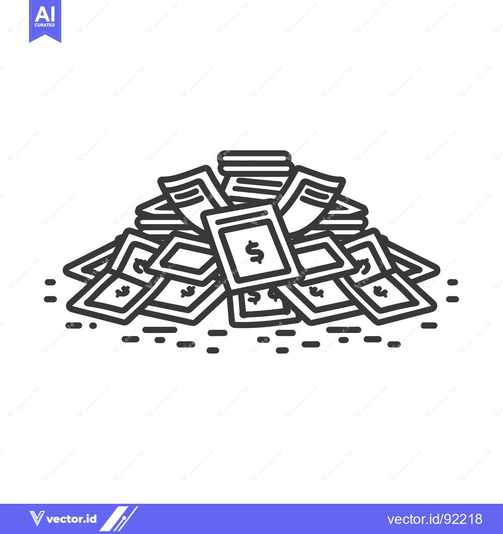 Premium Vector of Pile of Cash with Dollar Bills in Outline Style