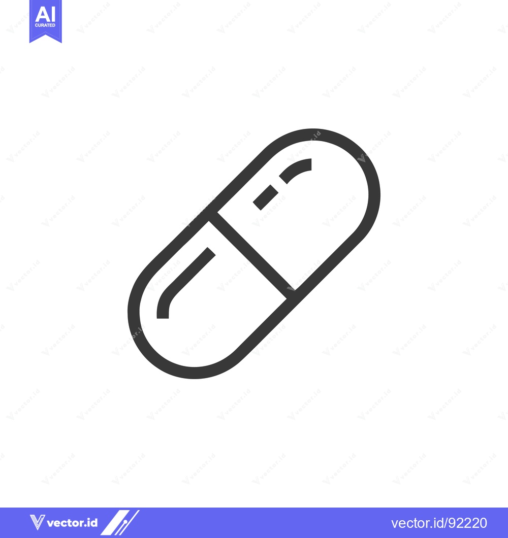 Premium Vector of Minimalist Pill Icon: Pharmaceutical Capsule Outline on White Backgrou