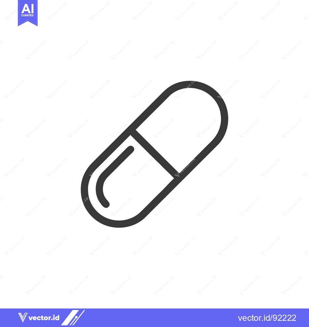 Premium Vector of Minimalist Capsule Pill Icon: Black Outline on White Background, Medic