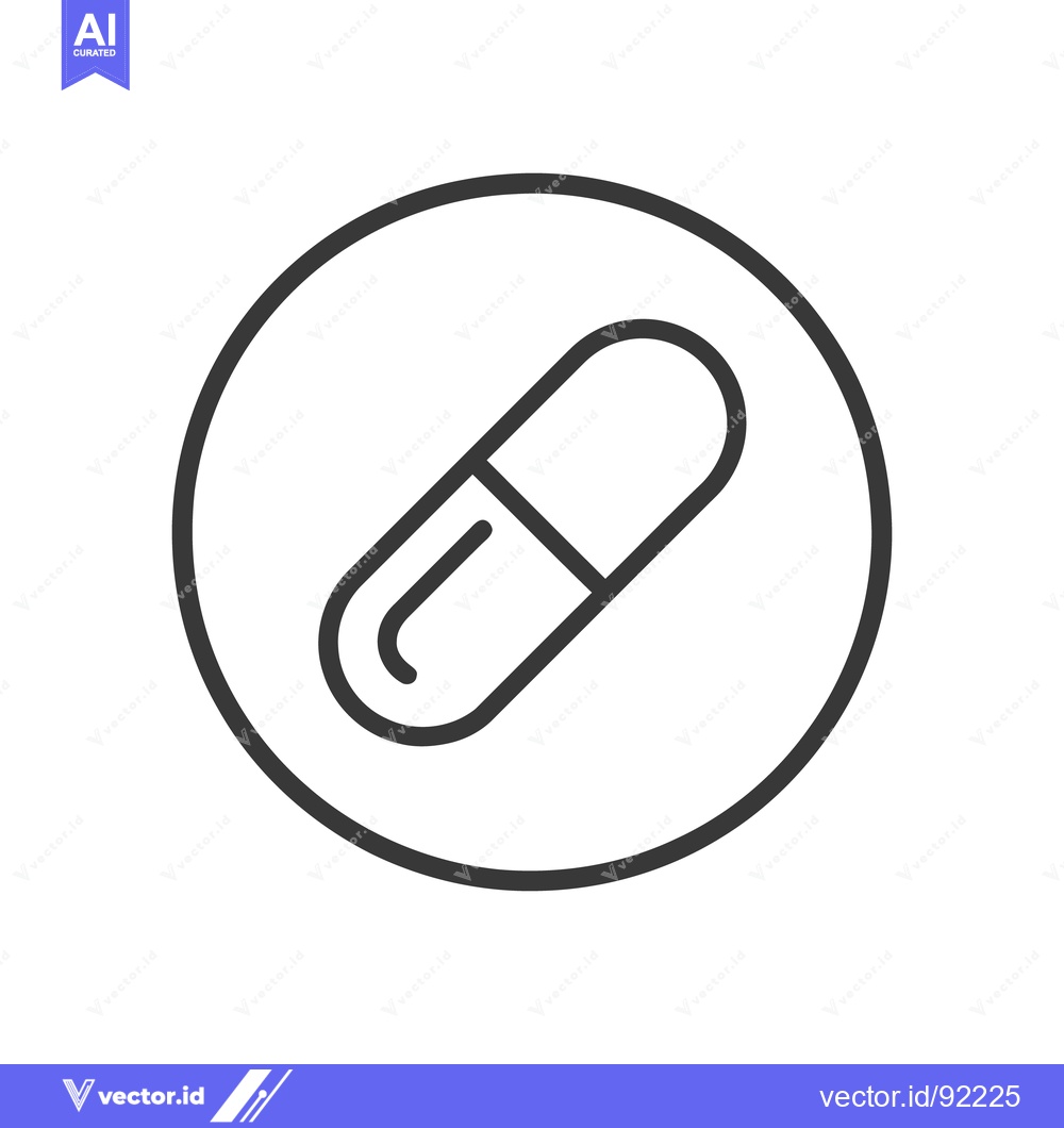 Premium Vector of Minimalist Capsule Pill Icon in Circle, Black Outline on White Backgro