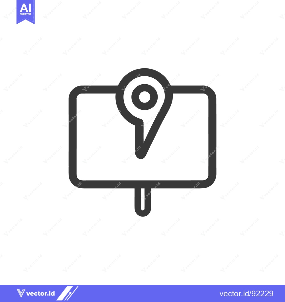 Premium Vector dari Minimalist Location Pin Icon on Signboard, Dark Gray Outline on White