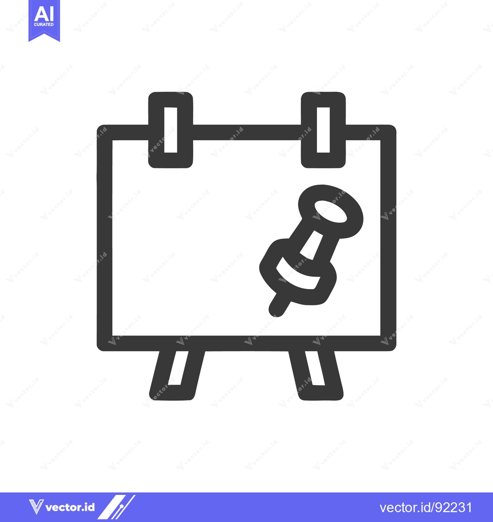 Premium Vector dari Bulletin Board with Push Pin Icon, Dark Gray Outline on White